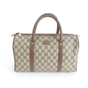 Gucci GG Supreme Mini Boston Leather Handbag Tote Brown